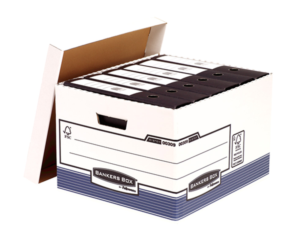 FELLOWES - Contenedor doble grosor de cartón mayor resist.con tapa,asas reforz.apil.hsta 4alt. (Ref.0030901)