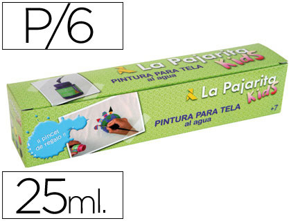 LA PAJARITA - Pinturas Caja 6 Ud Textil + Pincel Div colores (Ref.119494)