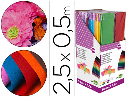 LIDERPAPEL - PAPEL CRESPON 0.50 X 2.50 MT ENCELOFANADO -EXPOSITOR DE 80 UNIDADES COLORES SURTIDOS (Ref.CP20)