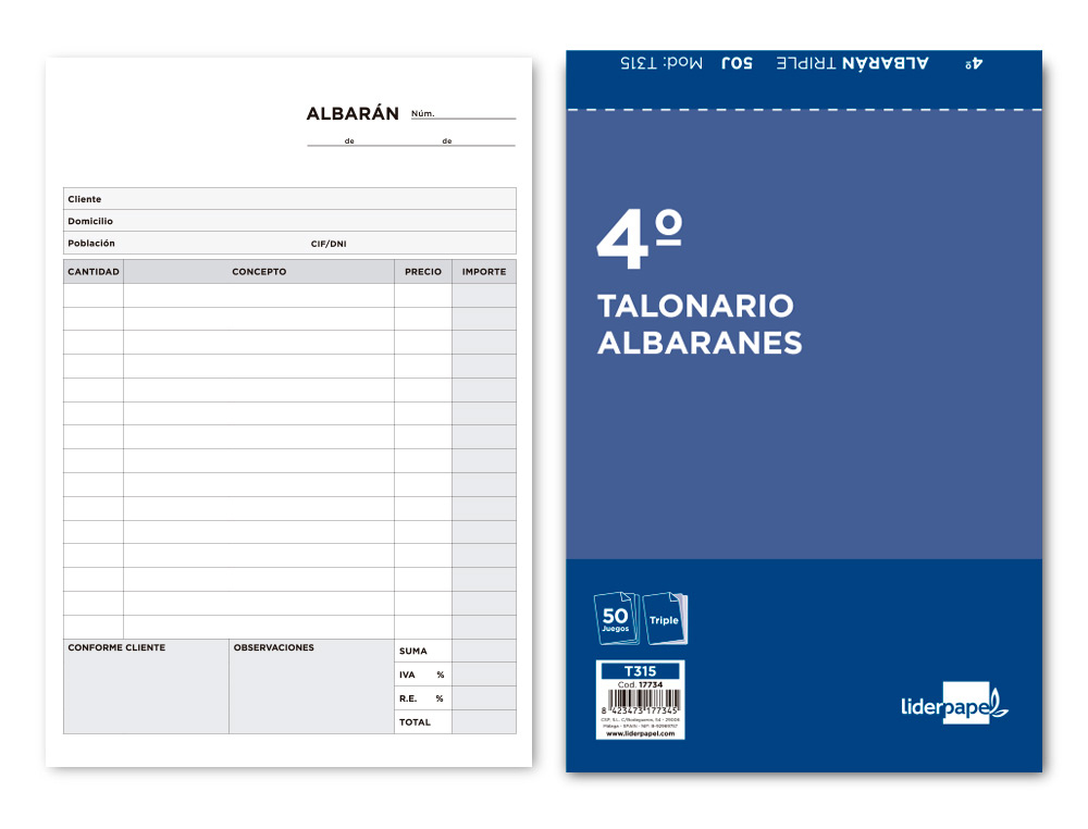 LIDERPAPEL - TALONARIO ALBARAN CUARTO ORIGINAL Y DOS COPIAS (Ref.T315)