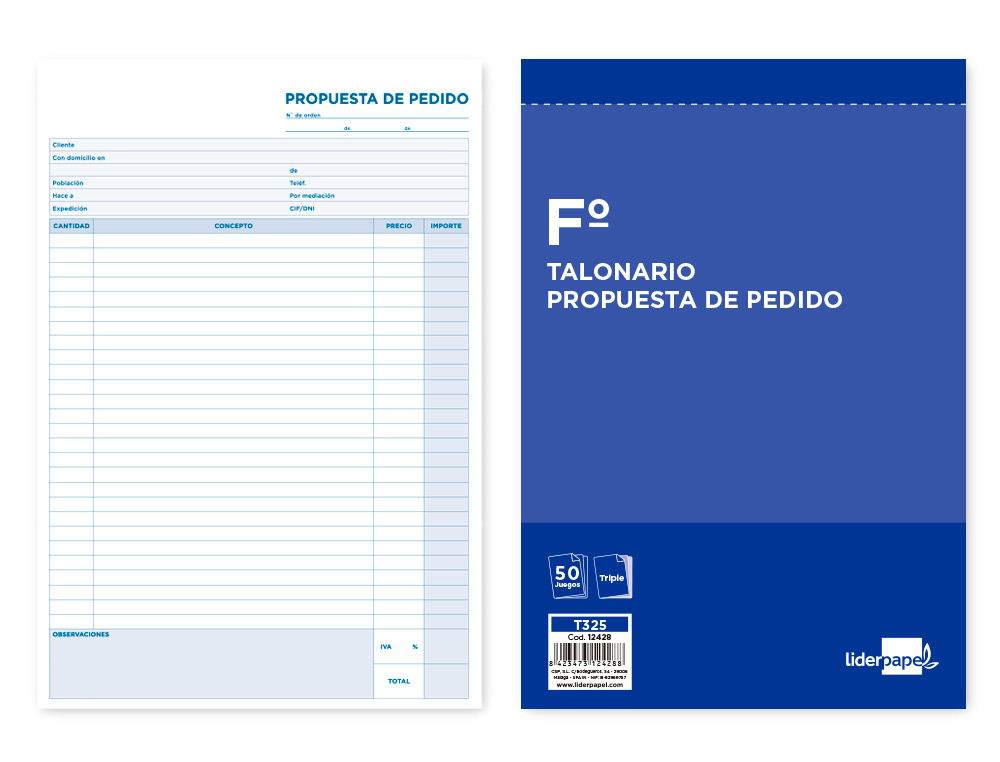 LIDERPAPEL - TALONARIO PEDIDOS FOLIO ORIGINAL Y 2 COPIAS (Ref.T325)