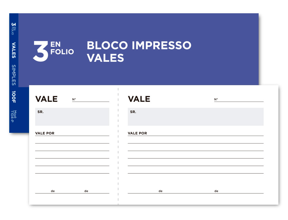 LIDERPAPEL - Talonario vales tres en folio 104 -texto en portugues (Ref. T104-P)