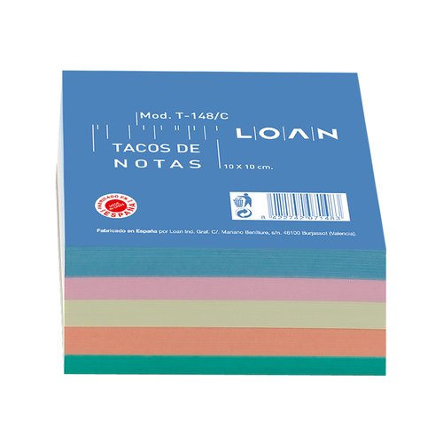 LOAN - Taco notas adhesivas 500h Colores surtidos 100x100mm (Ref.T-148/C)