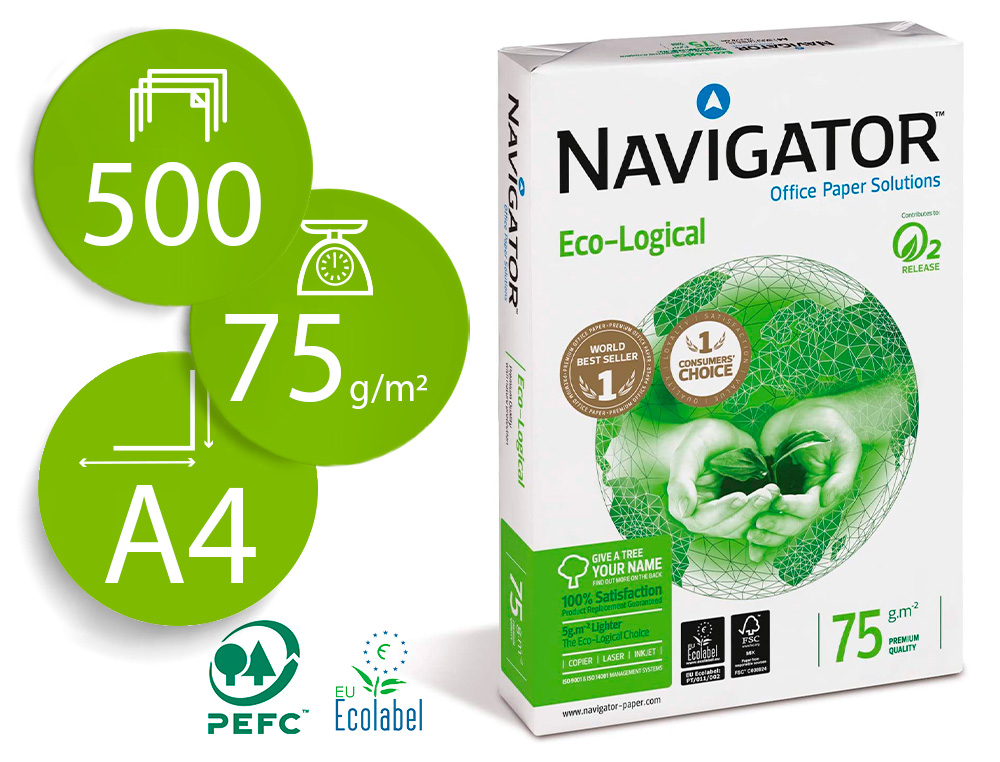 NAVIGATOR - Eco-Logical. Papel multifuncion 500h 75 g. A4 (Ref.2193PW)