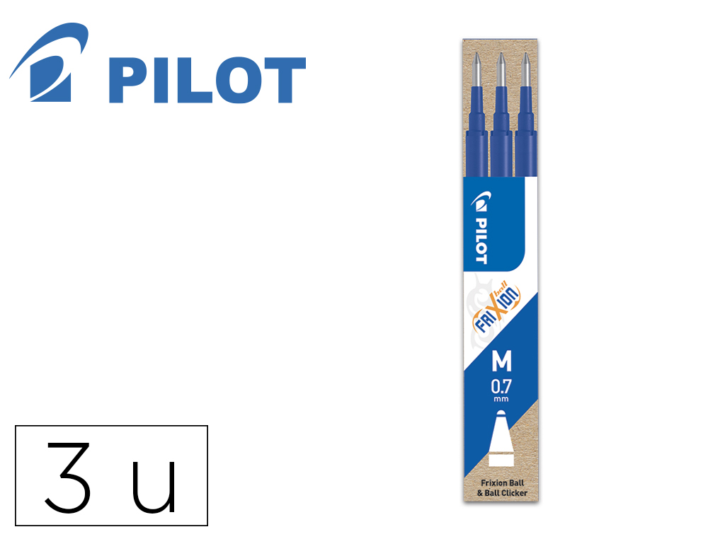 PILOT - Recambio boligrafo Frixion Pack 3 ud Trazo 0.4 3ud Azul (Ref.BLS-FR7-L-S3 / NRFXA)