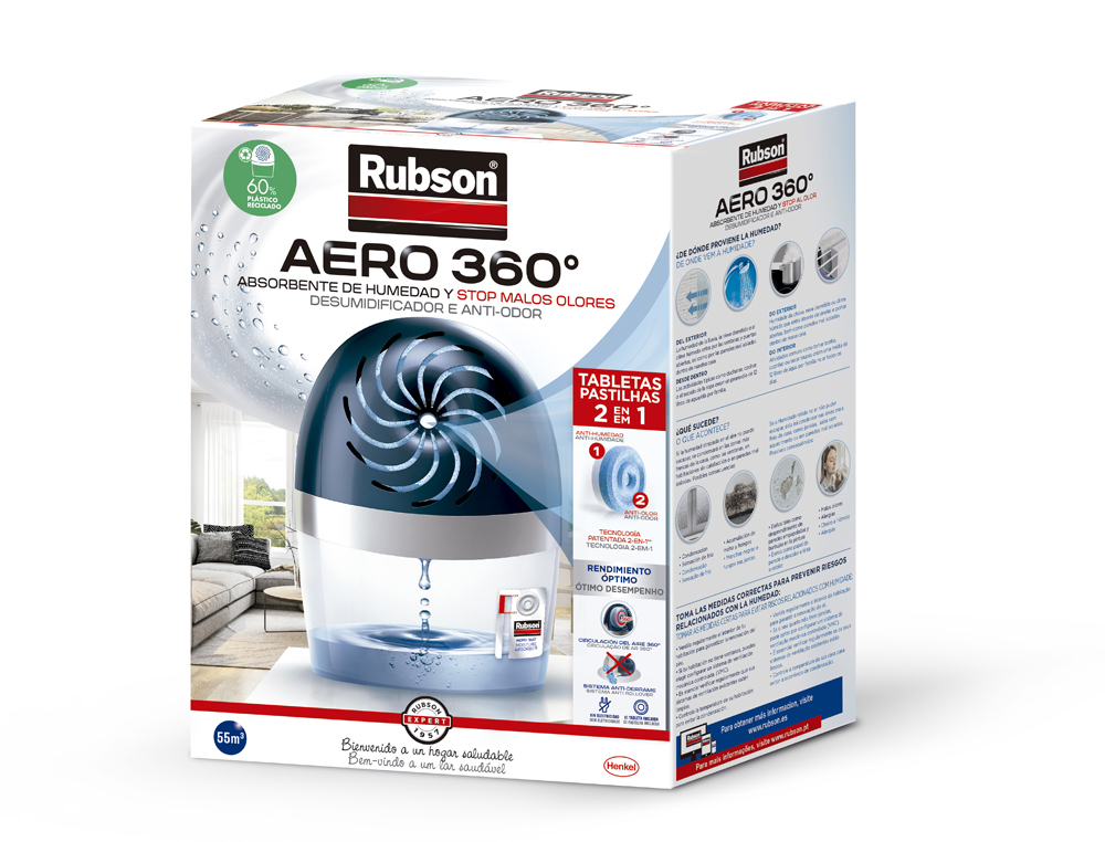 RUBSON - Desumidificador aero 360º habitaciones con superficie aprox.55m³/22m²,aparato 450g (Ref.1894862)