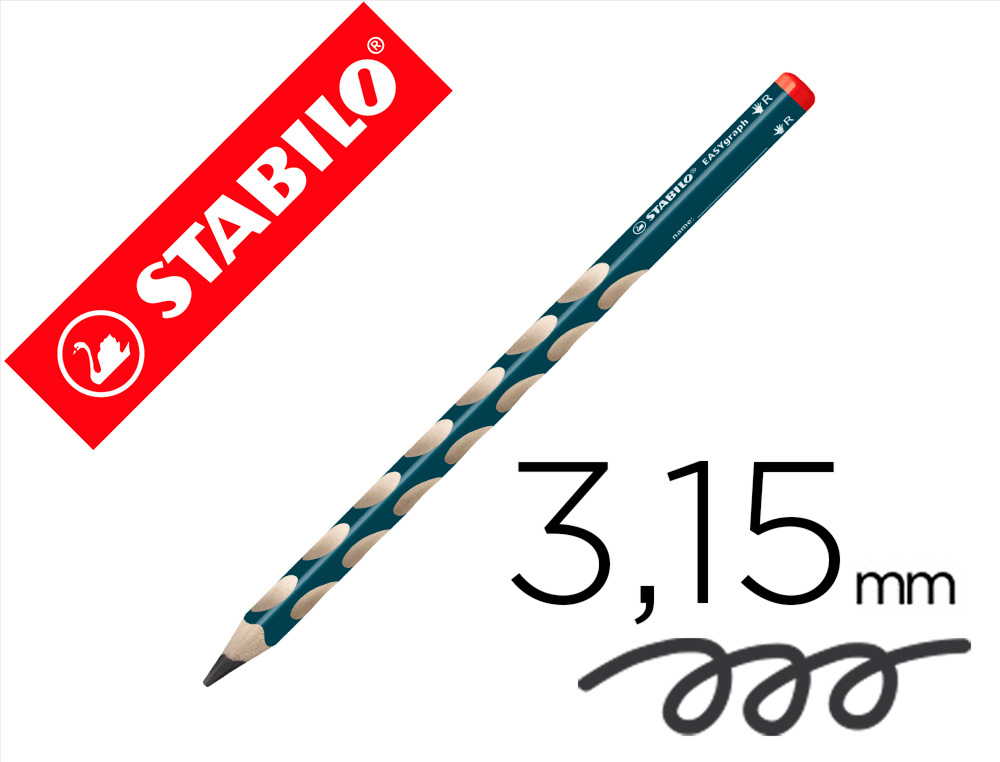 STABILO - Lápiz Easygraph triangular HB diestros. Con hendiduras antideslizantes. Diámetro 3,15 mm. (Ref.322/HB)