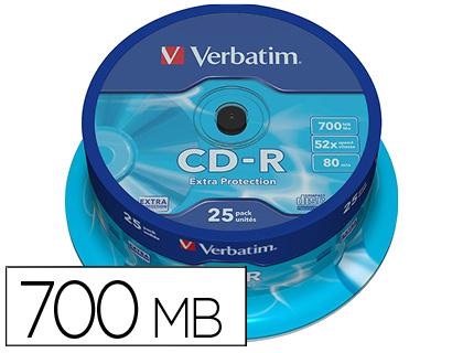 VERBATIM - Cd-R Bobina 25 52X 700Mb (CANON L.P.I. 2€ Incluido) (Ref.43432)