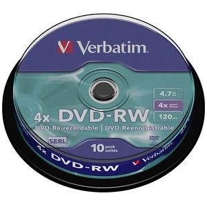 VERBATIM - Dvd-Rw Advanced Serl Bobina 10 ud 4X 4.7GB (CANON L.P.I. 2,8€ Incluido) (Ref.43552)