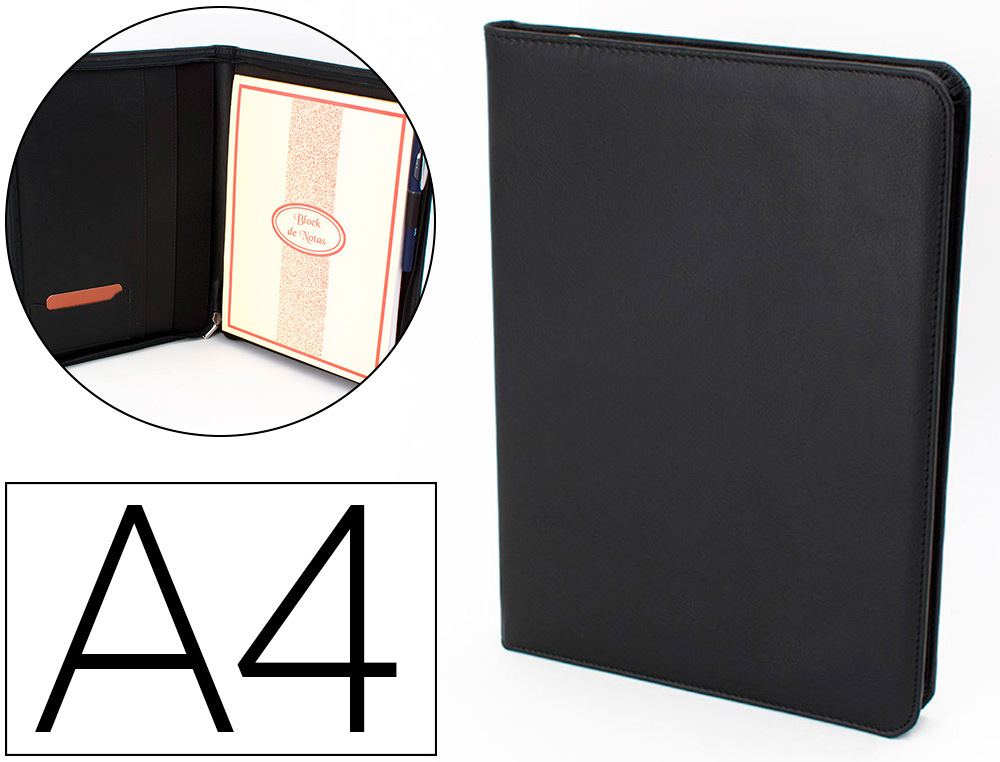 ARTESANIA - CARPETA PORTAFOLIOS SIMIL PIEL TAMAÑO DIN A4 COLORNEGRO CON CREMALLERA Y DEPARTAMENTOS 332X262X30 MM (Ref.600045)