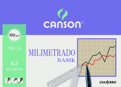 CANSON - Papel 50 Hojas A3 90 Gr Milimetrado (Ref.200402863)