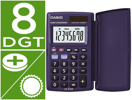 CASIO - Calculadora 8 digitos Solar /pilas (Ref.HS-8VER)