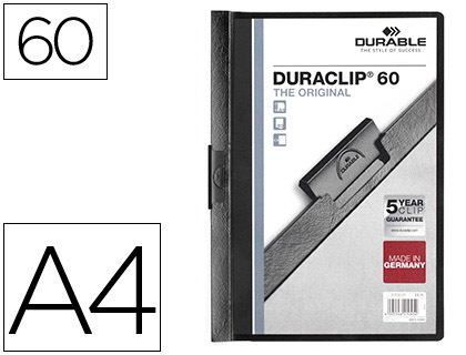 DURABLE - Dossiers clip Duraclip Capacidad 60 hojas A4 Negro PVC (Ref.2209-01)