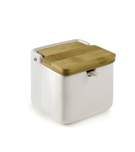 IBILI - Salero/azucarero ceramico con cuchara y tapa bambu 350 ml (Ref. 714800)