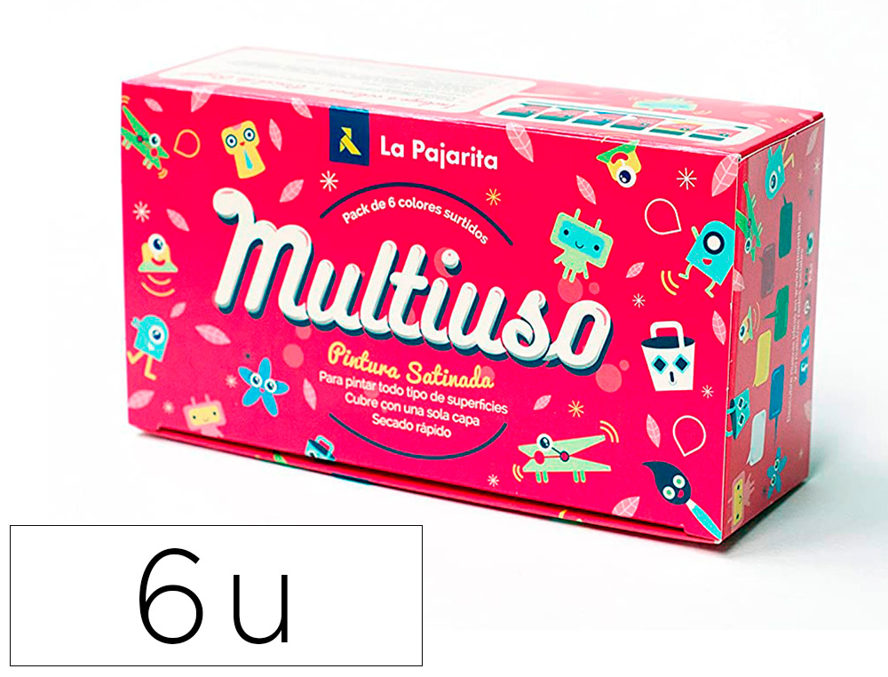 LA PAJARITA - Pinturas Caja 6 Ud Satinada agua + Pincel Div colores (Ref.PTE)