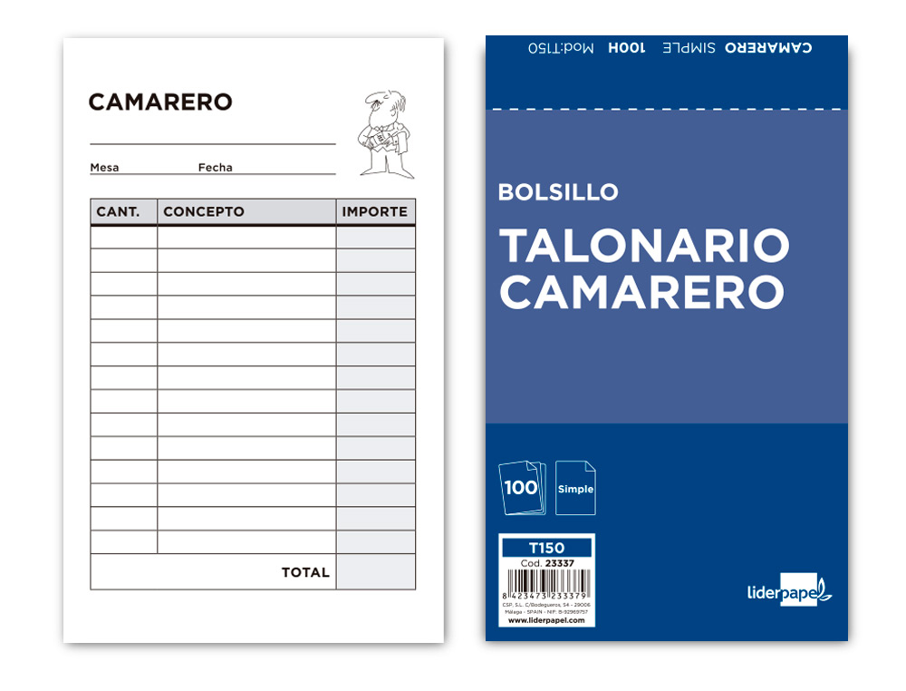 LIDERPAPEL - TALONARIO CAMARERO BOLSILLO ORIGINAL (Ref.T150)
