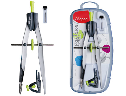 MAPED - Compases Precision System 4 piezas:1compas,1abrazadera,1bigotera + minas Colores surt. (Ref.291010)