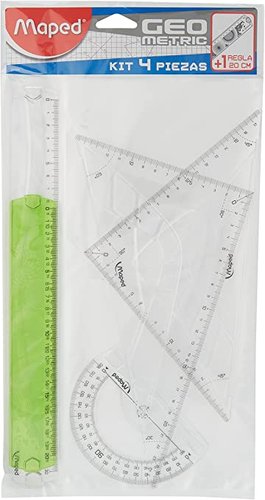 MAPED - Kit trazado 5 Piezas 2 Reglas Escuadra Transportador Cartabon (Ref.227835)