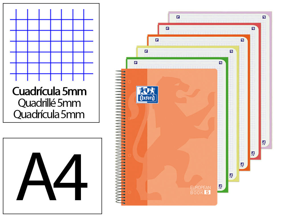 OXFORD - BLOC ESPIRAL TAPA PLASTICO OPTIK PAPER MICROPERFORADO DIN A4 120 H 50% HOJAS GRATIS CUADROS 5 MM (Ref.100430278)