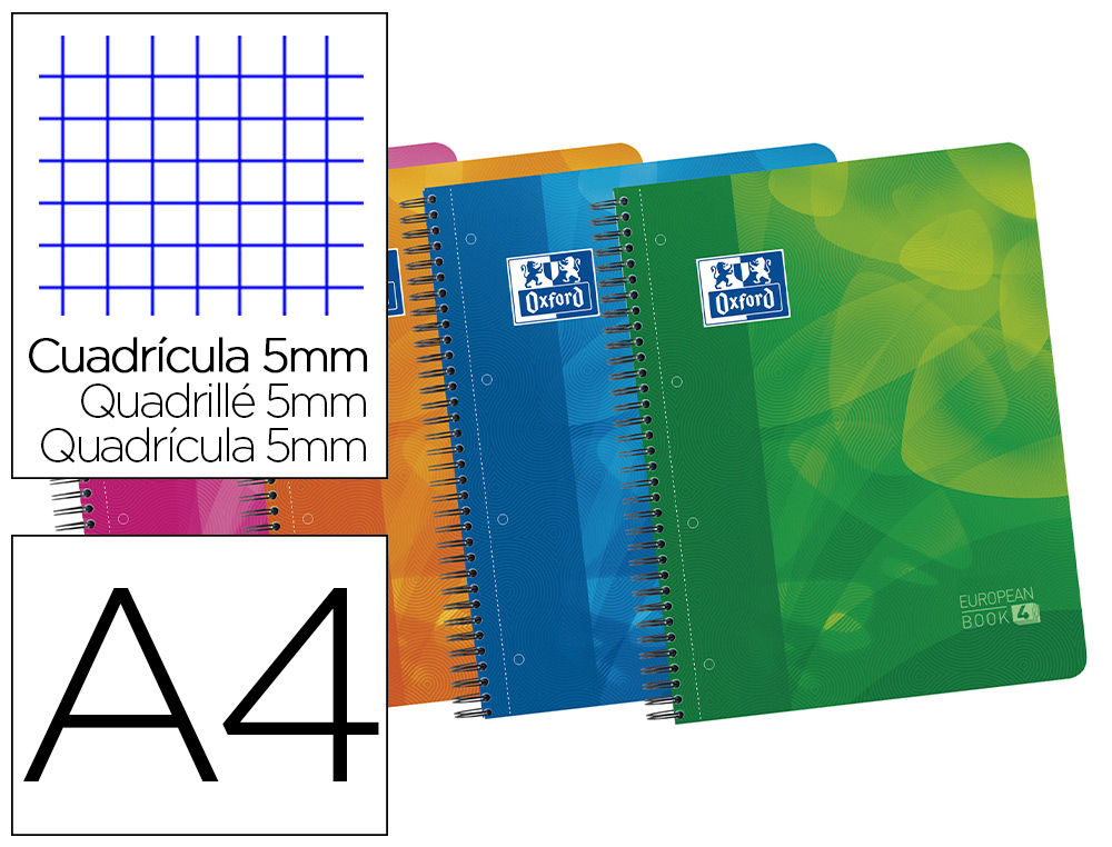 OXFORD - Cuaderno polipropileno School 120h A4 Cuadricula 5x5 Surtido (Ref.400027277)
