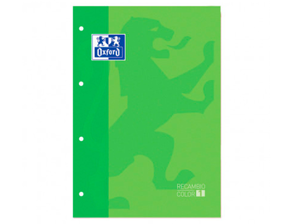 OXFORD - RECAMBIO COLOR DIN A4 80 HOJAS 90 GRS CUADROS 5 MM 4 TALADROS VERDE (Ref.100104037)