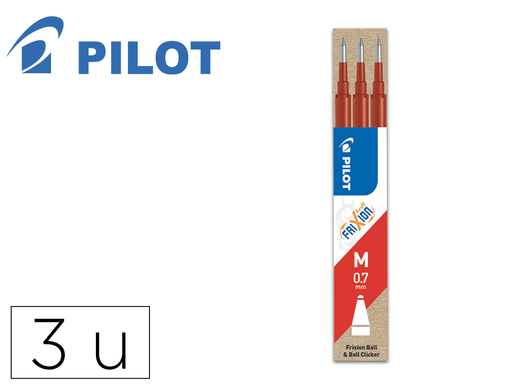 PILOT - Recambio boligrafo Frixion Pack 3 ud Trazo 0.4 mm Pack 3 ud Rojo (Ref.BLS-FR7-R-S3 / NRFXR)