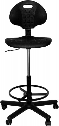 PIQUERAS Y CRESPO - TABURETE PATERNA 24 H GIRATORIO REGULABLE EN ALTURA REPOSAPIES CROMADO ASIENTO Y RESPALDO POLIURETANO INYECTADO NEGRO
 (Ref.T31)