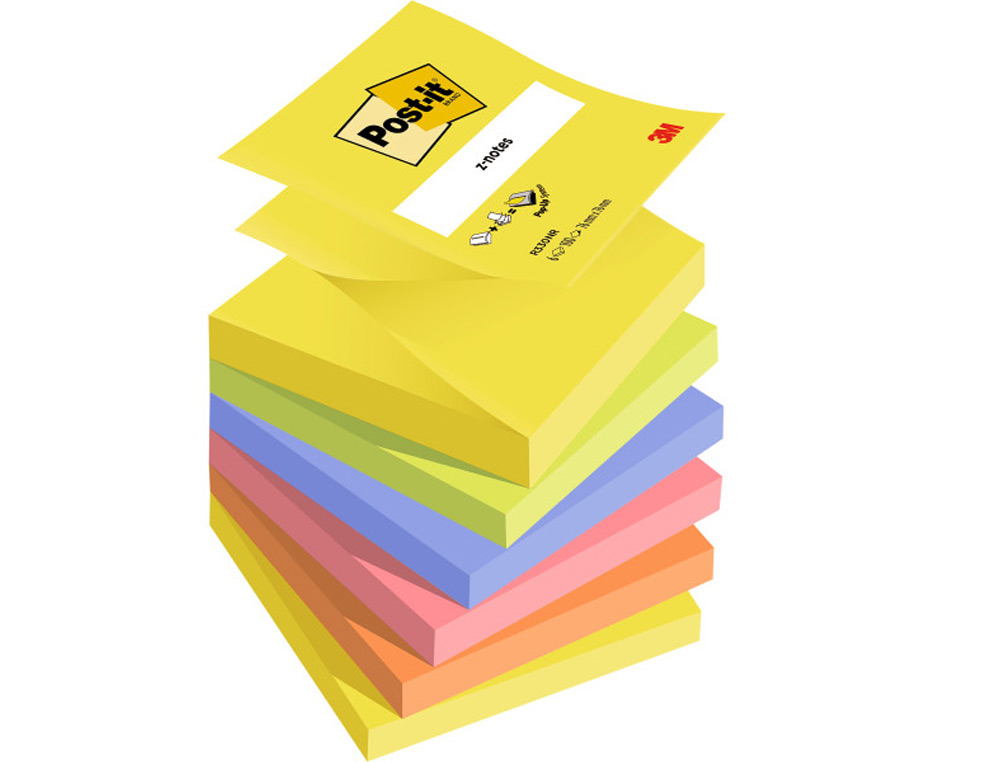 POST-IT - Notas adhesivas Z-Notes Pack 6 blocs Neon surtidos 76x76mm (Ref.FT510089939)