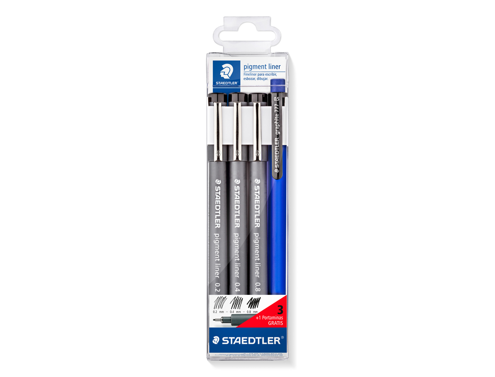 STAEDTLER - Estuche rotuladores Pigment Liner 3 ud Negro (Ref.308 WP3 SP)