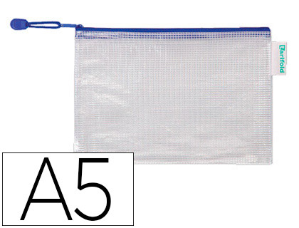 TARIFOLD - BOLSA MULTIUSOS PVC DIN A5 APERTURA SUPERIOR CON CREMALLERA PORTABOLIGRAFO Y CORREA AZUL (Ref.509021)