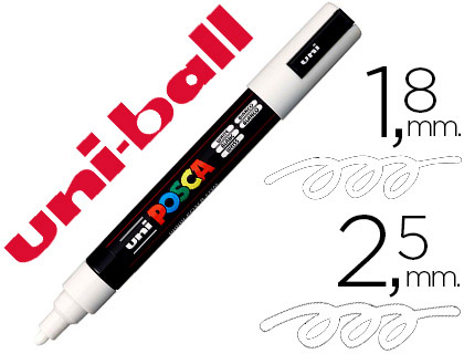 UNI-BALL - Marcador especial PC-5M Trazo 1.8-2.5mm Lavable Blanco Carteleria, postes. (Ref.152637000)