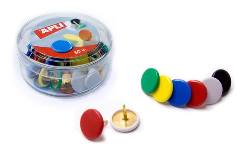 APLI - CHINCHETA PLASTIF. COLOR PLANA CAJA de 50 SURTIDAS (Ref.11733)