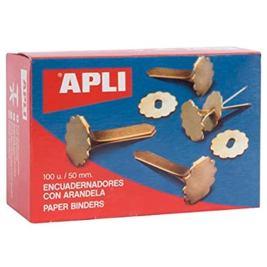 APLI - ENCUADERNADOR latonado Nº10 (50 mm) con ARANDELA CAJA de 100 (Ref.12288)