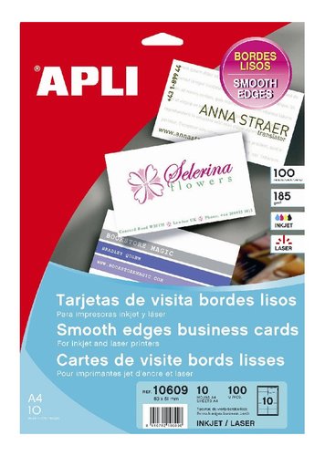 APLI - TARJETA DE VISITA 185 GR ACABADO MATE 89X51 MM IMPRESORA INK-JET Y LASER CAJA CON 100 (Ref.10609)