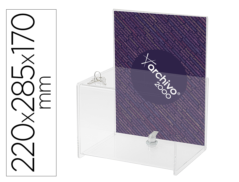 ARCHIVO 2000 - BUZON DE SUGERENCIAS CON LLAVE DE POLIESTIRENO TRANSPARENTE 175X220X160 MM (Ref.6152LL CS TP)