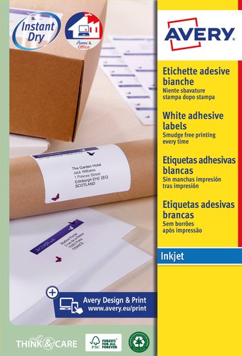 AVERY - Etiquetas inkjet Caja 25 hojas 99,1X34 Blancas (Ref.J8162-25)