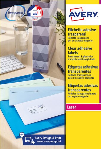 AVERY - Etiquetas laser QuickPEEL Caja 25 hojas 525 ud 63,5x38,1 Transparentes (Ref.L7560-25)