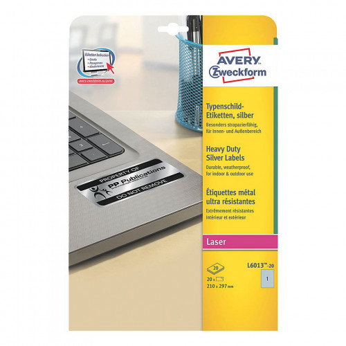 AVERY - Etiquetas laser poliester Caja 20 hojas Plata Plata (Ref.L6013-20)