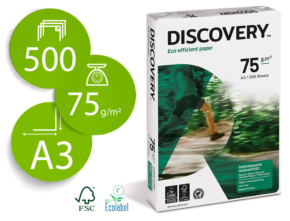 DISCOVERY - PAPEL FOTOCOPIADORA DIN A3 75 GRS. PAPEL MULTIUSO INK-JET Y LASER-PAQUETE DE 500 HOJAS (Ref.DIS-75-A3)