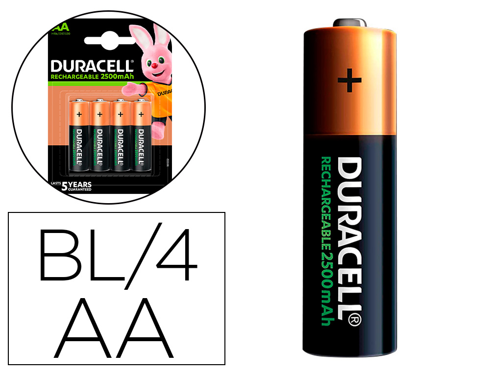 DURACELL - PILA RECARGABLE STAYCHARGED AA 2400 MAH BLISTER DE 4 UNIDADES (Ref.75071755)