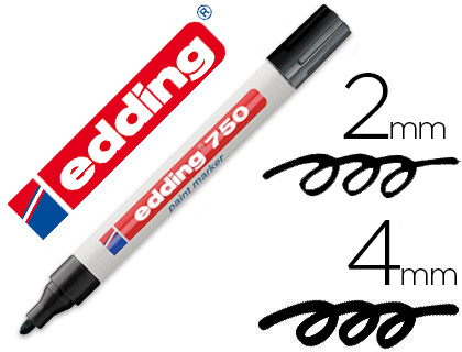 EDDING - 750 MARCADOR PERMANENTE TINTA OPACA PUNTA CONICA TRAZO 2 - 4 MM NEGRO 750-001 (Ref.750-1)