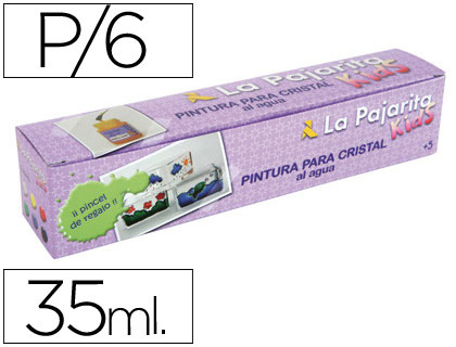 LA PAJARITA - Pintura cristal agua Caja 6 Ud + pincel (Ref.999994)