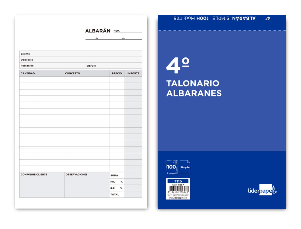 LIDERPAPEL - TALONARIO ALBARAN CUARTO ORIGINAL (Ref.T115)