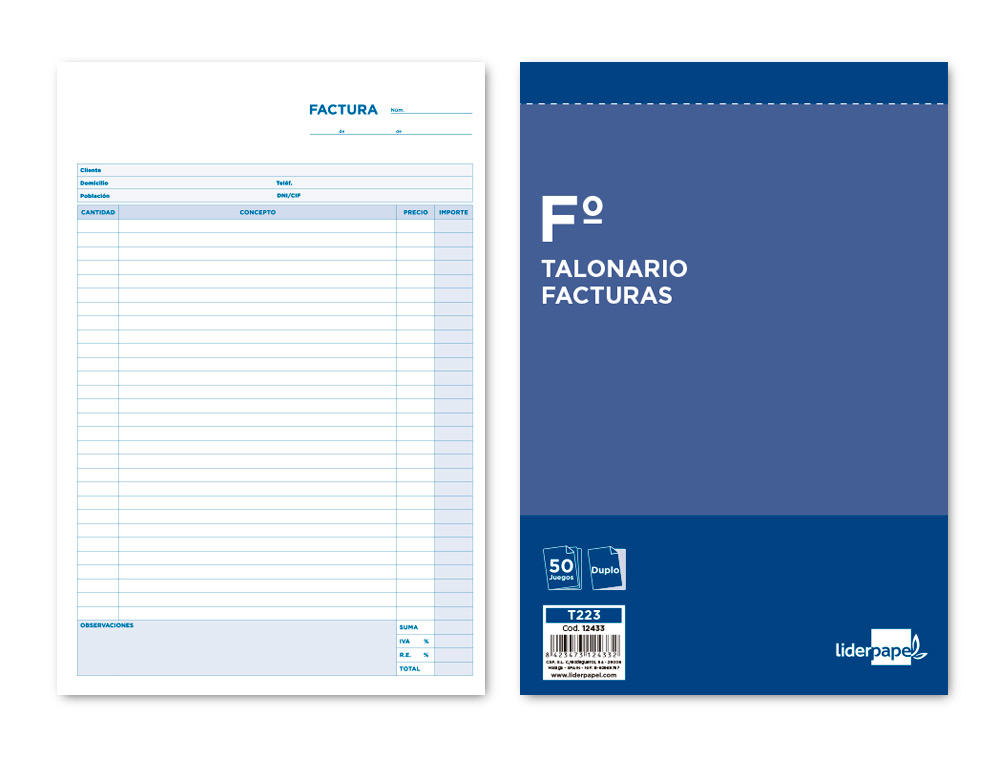 LIDERPAPEL - TALONARIO FACTURAS FOLIO ORIGINAL Y COPIA CON I.V.A. (Ref.T223)