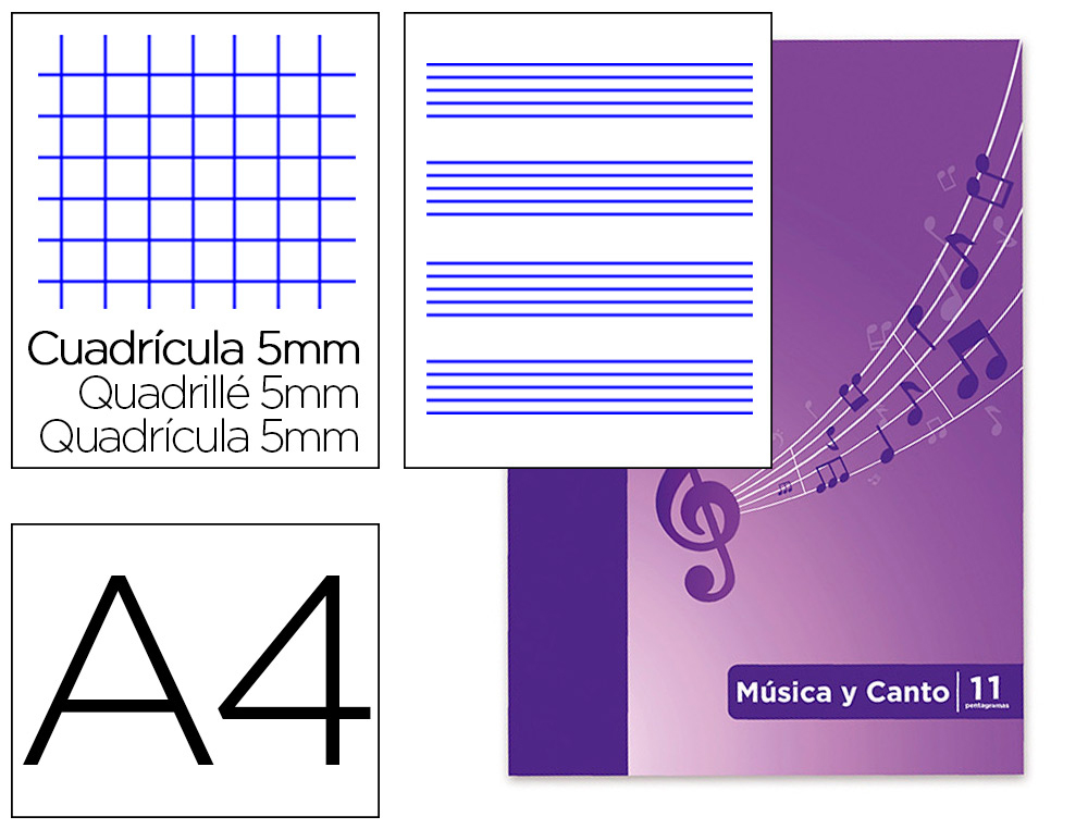 OXFORD - Bloc musica y canto pentagrama interlineado 2 mm + cuadricula 5 mm din A4 24 hojas 90g/m2 (Ref. 100105244)