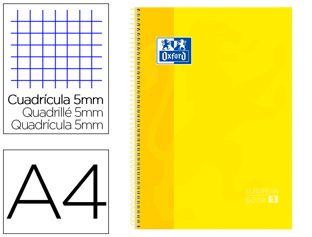 OXFORD - Cuaderno espiral School 80h A4 Cuadricula 5x5 Amarillo (Ref.100430200)