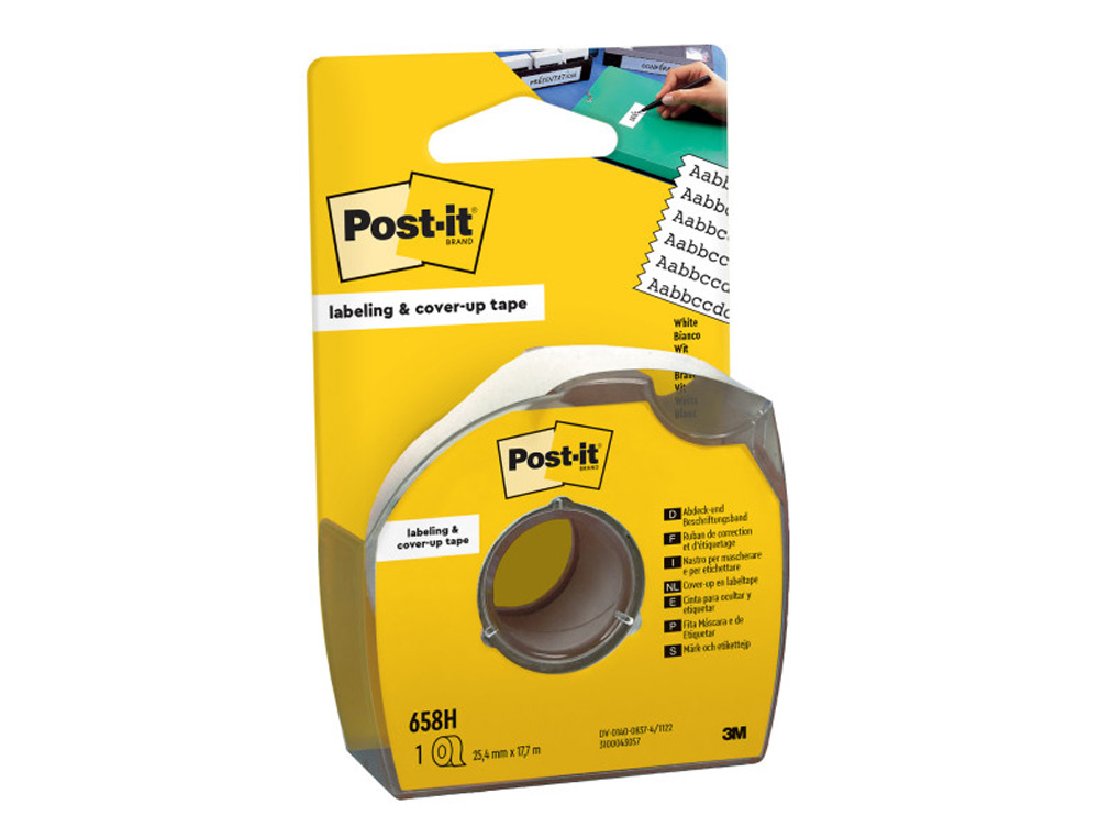 POST-IT - Cinta adhesiva 18x25 mm 6 lineas en portarrollos especial para ocultar y etiquetar (Ref. 658-HD)