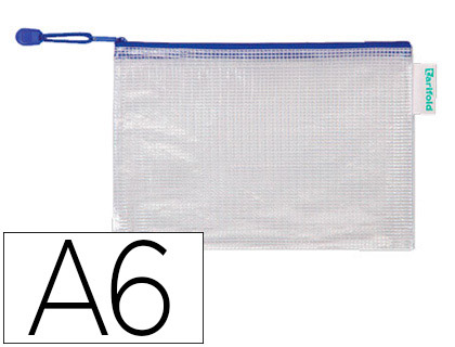 TARIFOLD - BOLSA MULTIUSOS PVC DIN A6 APERTURA SUPERIOR CON CREMALLERA PORTABOLIGRAFO Y CORREA AZUL (Ref.509061)