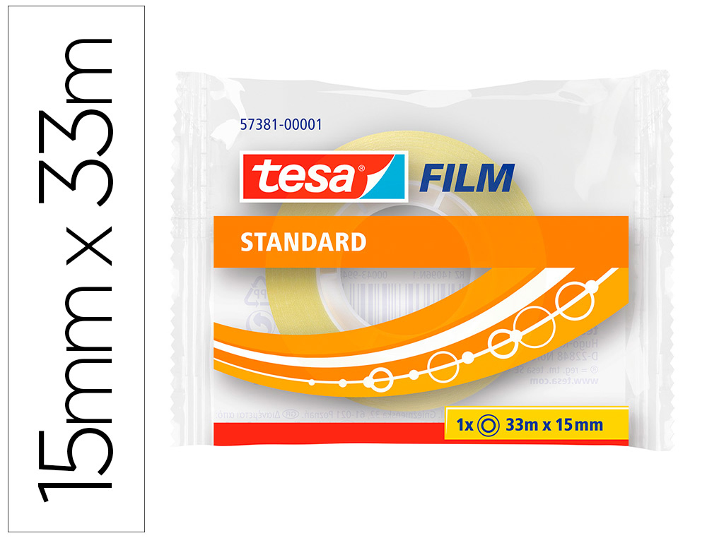 TESA - Cinta adhesiva Standard 15mmx33m Resistente Facil corte (Ref.57381-00001-00)
