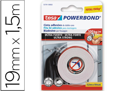 TESA - Cinta doble cara powerbond ultrafuerte 1,5mx19mm (Ref.55791-00002-01)